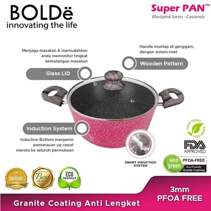 Bolde Pan Super Pan Casserole 24CM - Black Pink